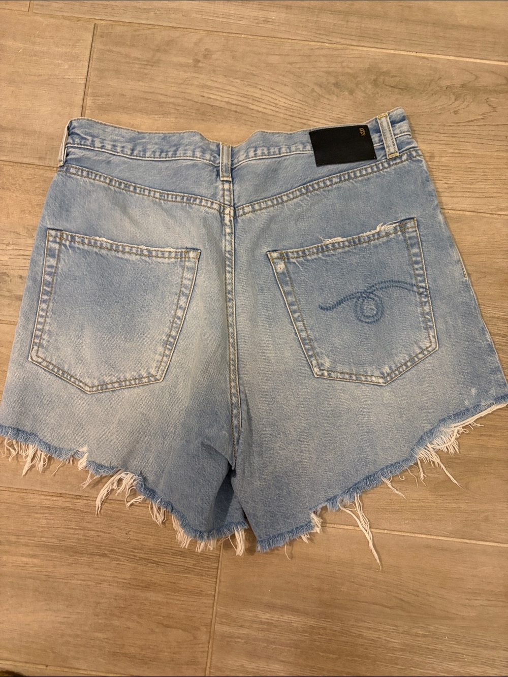 R13 Light Blue Distressed Pleated Damon short - Picture 7 of 14